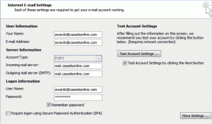 comcast email server settings outlook for vista